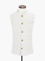 Beige Structured Waistcoat With Golden Buttons - Sartoria
