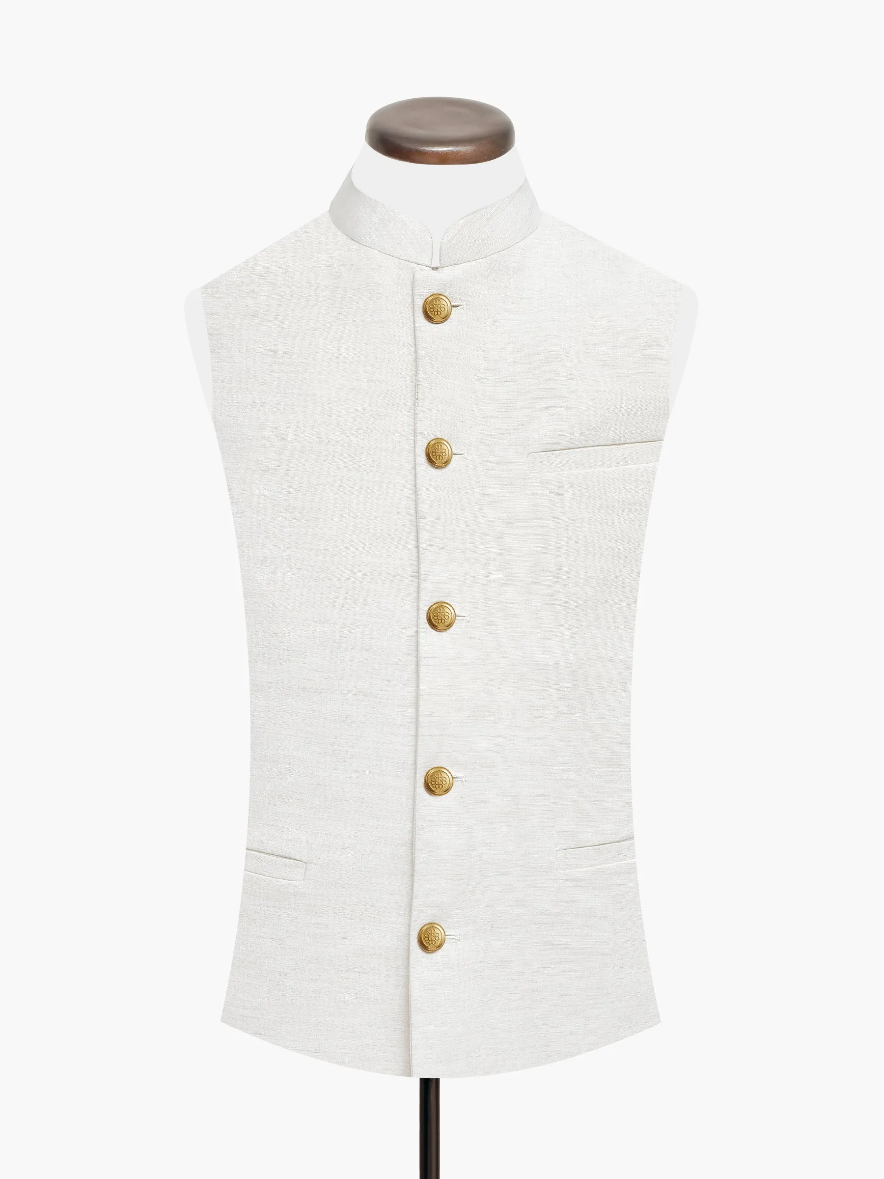 BeigeStructuredWaistcoatWithGoldenButtons (2) Beige Structured Waistcoat With Golden Buttons - Sartoria - Image 1