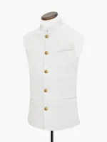 Beige Structured Waistcoat With Golden Buttons - Sartoria - Image 3
