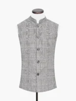 Beige & Grey Checkered Wool Waistcoat - Image 4