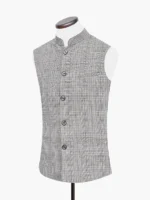 Beige & Grey Checkered Wool Waistcoat - Image 3