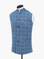 Blue & White Wool & Linen Blended Waistcoat - Sartoria - Image 4