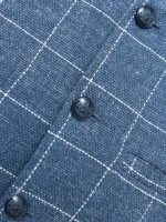 Blue & White Wool & Linen Blended Waistcoat - Sartoria - Image 5