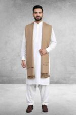 D Khaki Plain 100% Acrylic Men Shawl - Image 3
