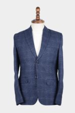 Navy Blue Checkered Formal Coat