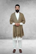 L Brown Plain 100% Wool Men Shawl - Image 3
