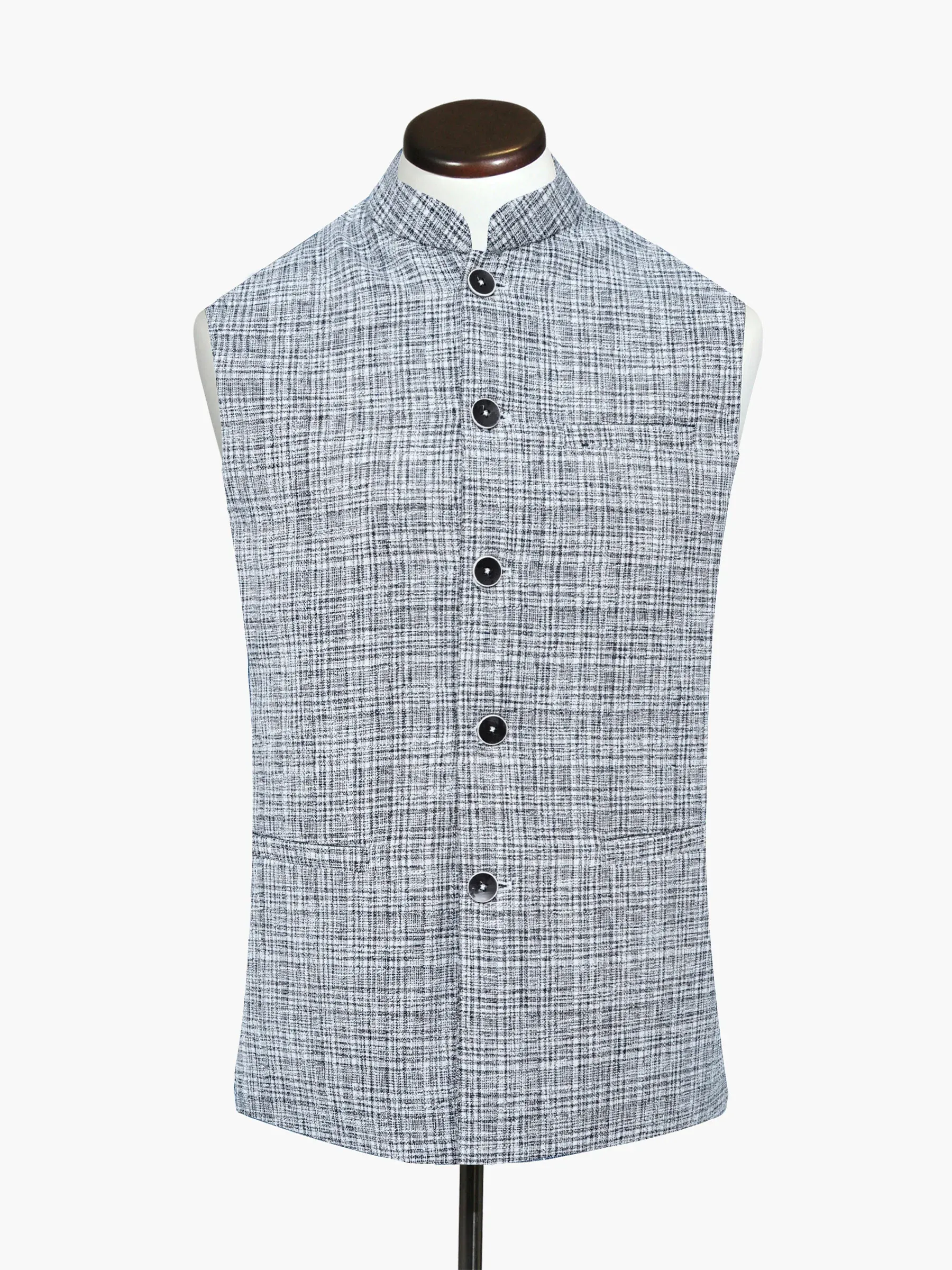 NavyBlue_WhiteStructuredWaistcoat (2) Navy Blue & White Structured Waistcoat - Image 1