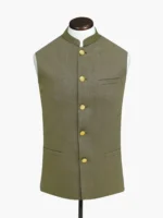 Olive Green Linen Structured Waistcoat